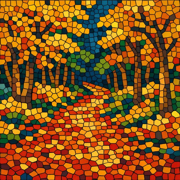 Nature And Landscapes paint by numbers - 013 A forest path is depicted with a mosaic style 5o4zt1kI