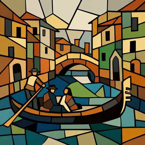 World Landmarks paint by numbers - 015 In a stained glass style a man poles a gondola SQ0O5dC8