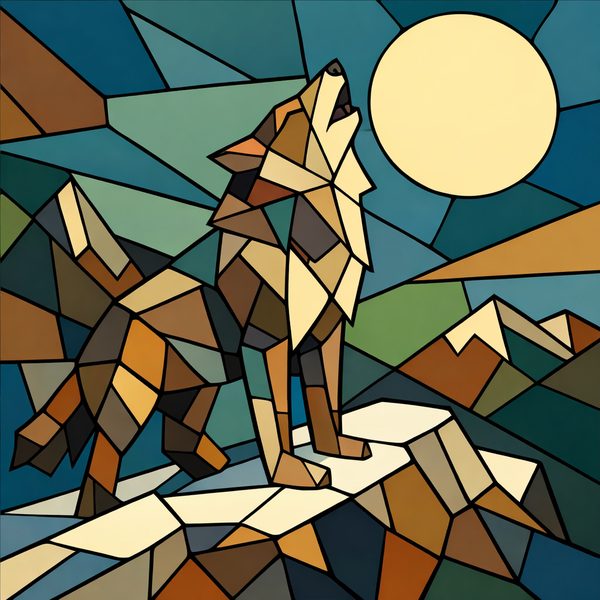 Animals And Wildlife paint by numbers - 016 In a stained glass style a wolf howls at a full rP8z0yhM