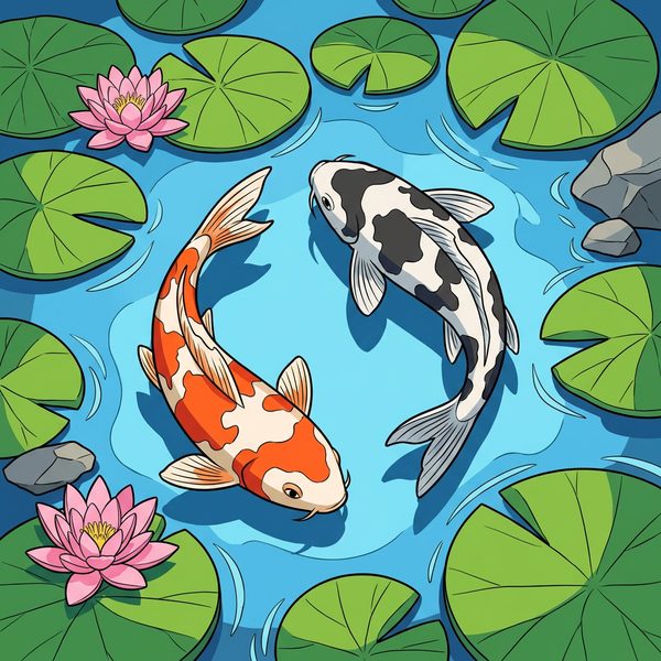 Underwater World paint by numbers - 017 Two koi fish one orange and white the other 3HpwenB2