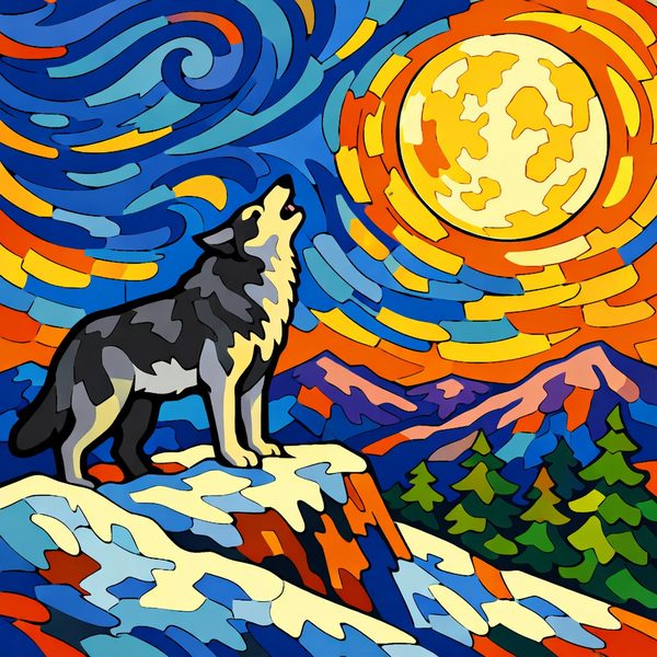 Animals And Wildlife paint by numbers - 019 A wolf howls at a full moon from a rocky perch ovuBnE21