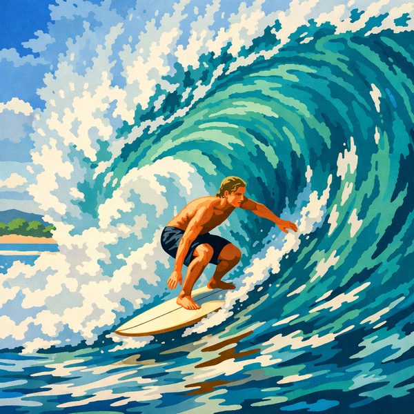 People And Lifestyle paint by numbers - 020 A man surfs on a wave in a stylized graphic 6vIVu0g7