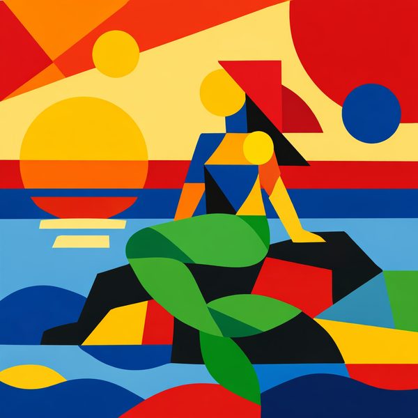 Fantasy And Adventure paint by numbers - 020 In a cubist style a figure with a mermaids R BRrSze