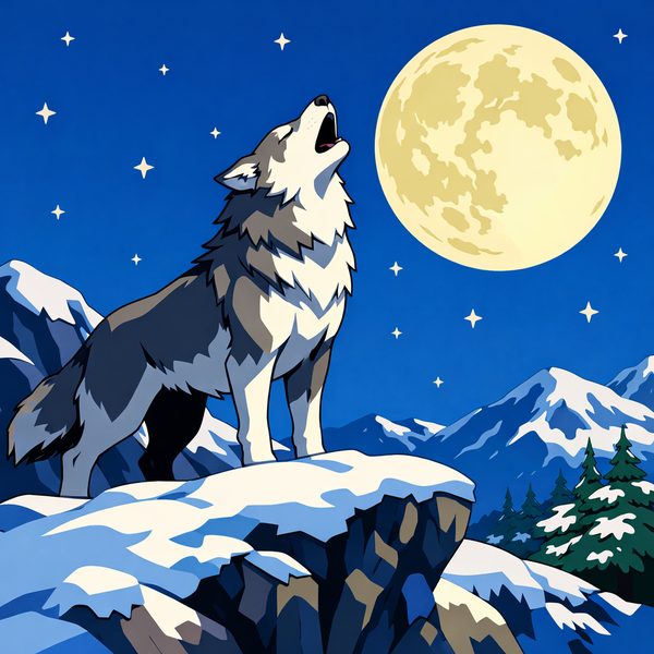 Animals And Wildlife paint by numbers - 021 A lone wolf howls at a large glowing moon from a iel9L0GI