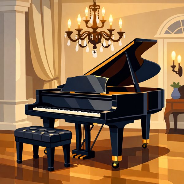 People And Lifestyle paint by numbers - 022 A grand piano and its bench are centered in a 3D6d-WL1
