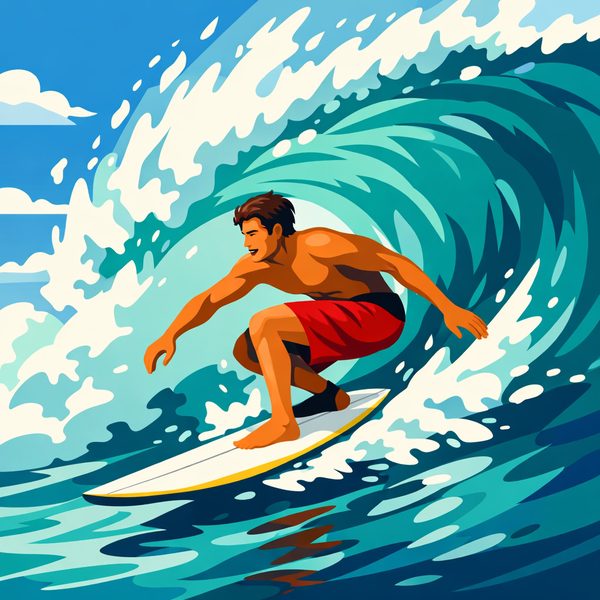 Vehicles And Transport paint by numbers - 022 A man with brown hair surfs a wave wearing red lMaKWHXJ