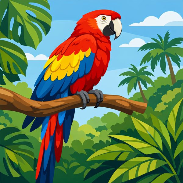 Animals And Wildlife paint by numbers - 022 A scarlet macaw is perched on a branch in a lush Rxrcxx7Z
