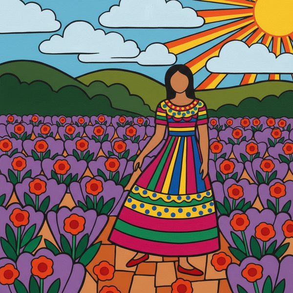 People And Lifestyle paint by numbers - 023 A person with dark hair walks through a field of NnPViMRV