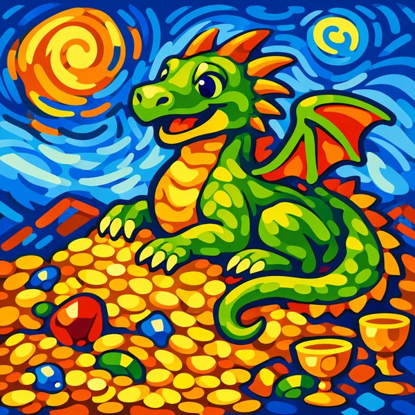 Fantasy And Adventure paint by numbers - 030 In a stained glass style a friendly green dragon 8 gY88Gn