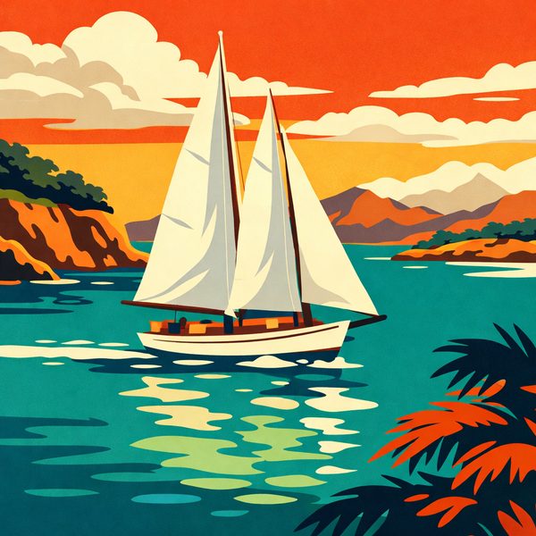 Vehicles And Transport paint by numbers - 032 In a retro travel poster style a white sailboat a t9ImES