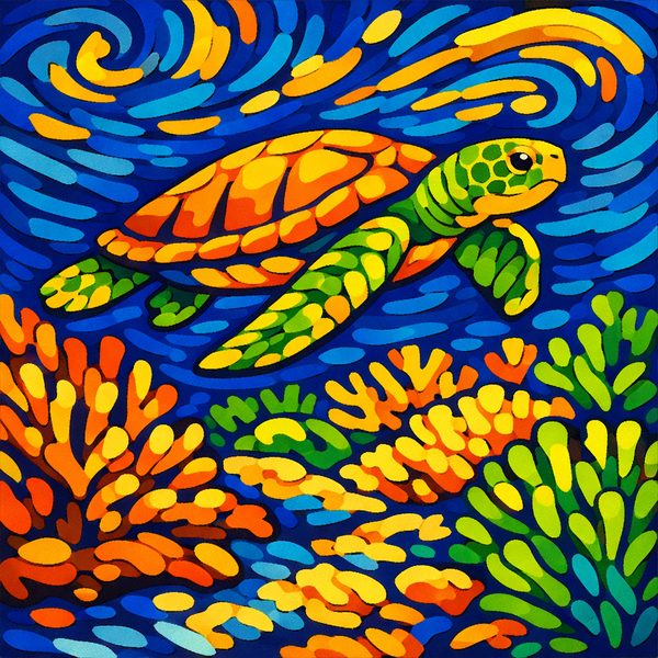 Underwater World paint by numbers - 034 In a bold painterly style a sea turtle with an X-wbYSMr