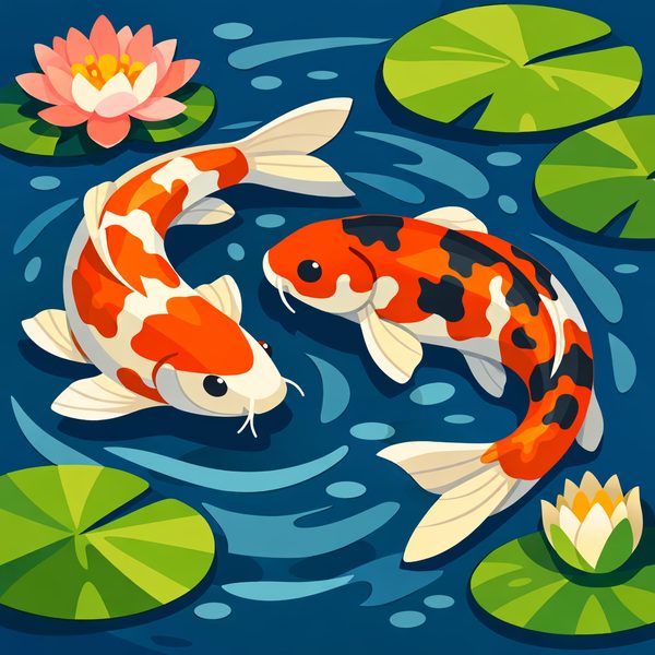 Underwater World paint by numbers - 036 In a flat design style two koi fish swim in a jRvLKzsK