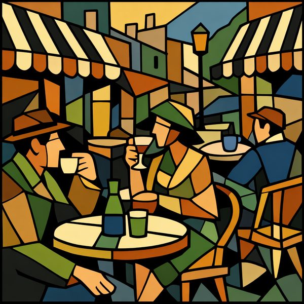 World Landmarks paint by numbers - 039 In a Cubist style a man and two people are Q FYEvVi