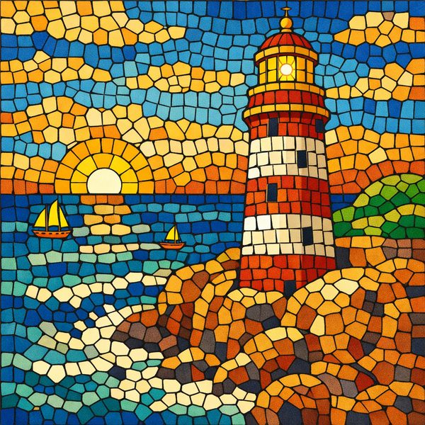 World Landmarks paint by numbers - 042 A lighthouse stands on a rocky shore against a oBQbhRNx