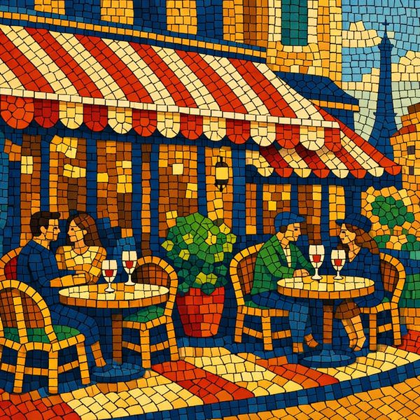 World Landmarks paint by numbers - 050 In a mosaic style a man and a woman sit at YqdWMDRe
