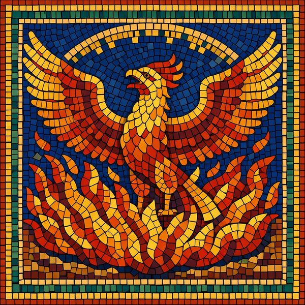 Fantasy And Adventure paint by numbers - 050 In a mosaic style a phoenix rises from a bed of EdoKUC8I