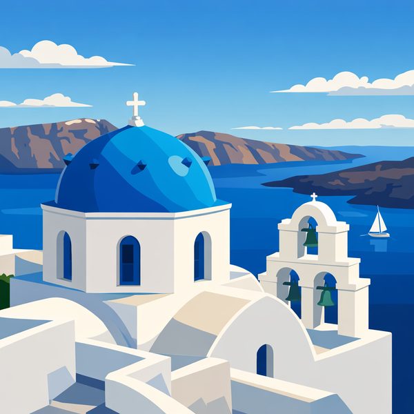 World Landmarks paint by numbers - 054 A charming scene depicts a white and blue domed h GBwKke