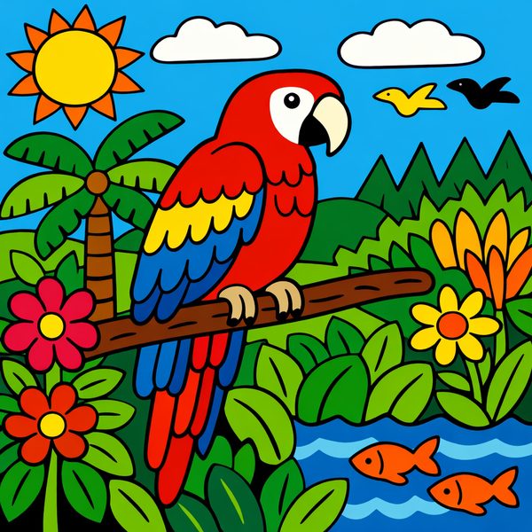 Animals And Wildlife paint by numbers - 056 In a graphic art style a red yellow and blue rjeQlpNy