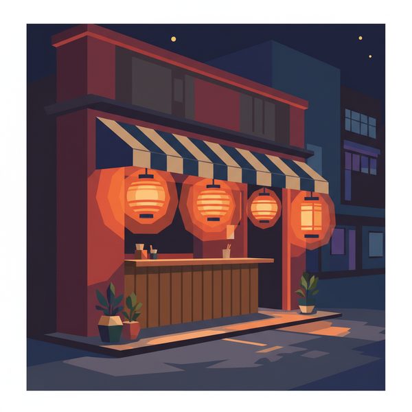 World Landmarks paint by numbers - 060 A Japanese ramen shop is depicted at night with 5CTtHkit