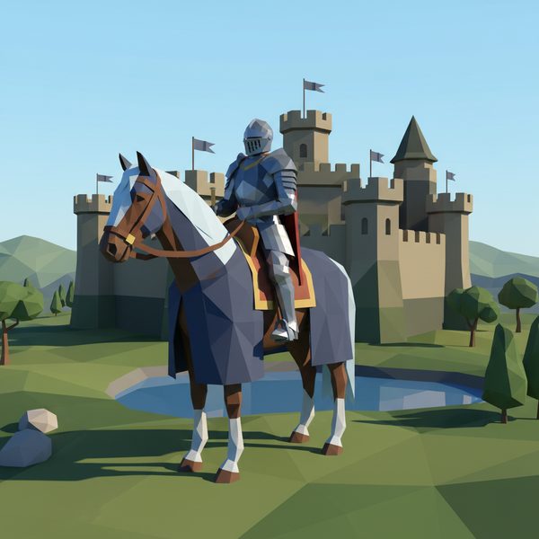 Fantasy And Adventure paint by numbers - 060 In a low-poly style a knight in full armor rides hDuWFJKw