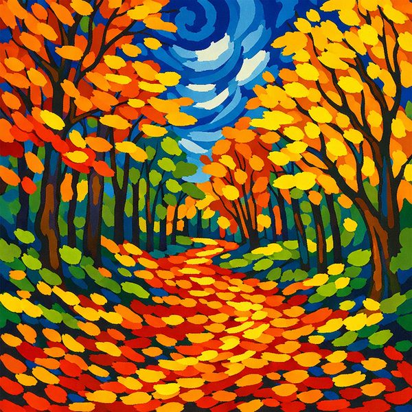 Nature And Landscapes paint by numbers - 064 A winding path through a forest with trees dTWT VuI